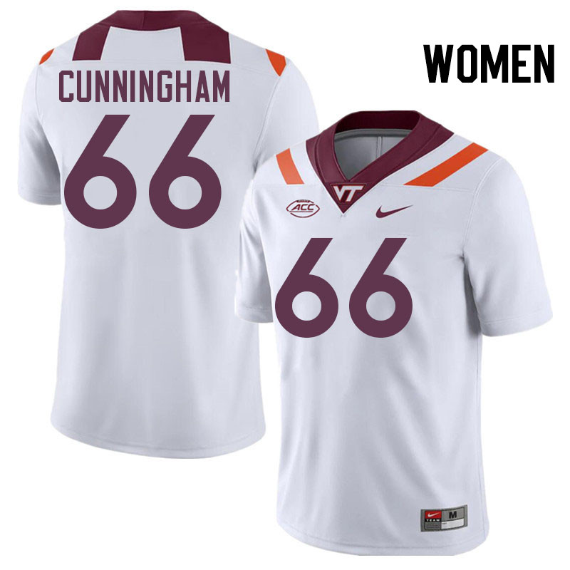 Women #66 Montavious Cunningham Virginia Tech Hokies College Football Jerseys Stitched-White